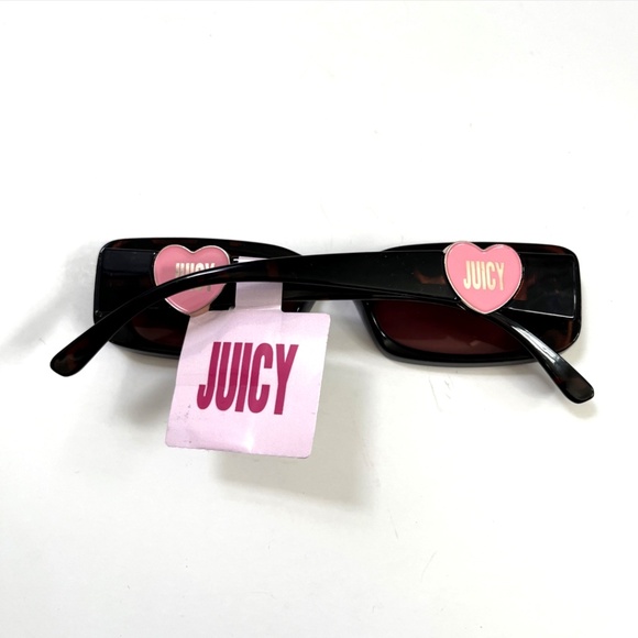 Juicy Couture Slim Rectangle Sunglasses Tortoise Shell Heart Pink Love NWT Brown